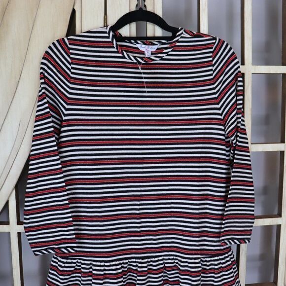 Brooks Brothers Black Red striped Girls Ruffle Shift Long Sleeve Dress Size XL N - Picture 5 of 10